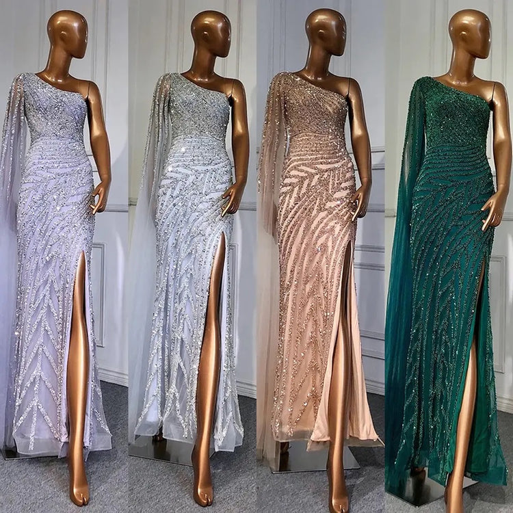 Vestido de Festa Luxo com Alça Manta Assimétrica - Modelo Especial