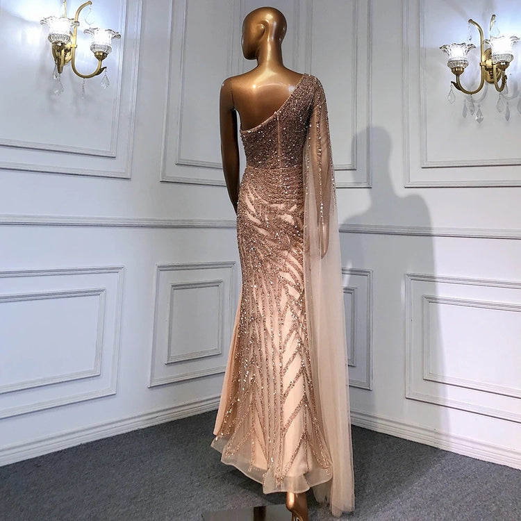 Vestido de Festa Luxo com Alça Manta Assimétrica - Modelo Especial