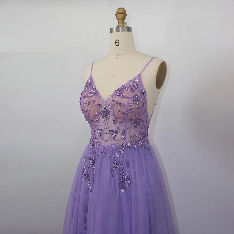 Vestido de Festa Luxo com Decoração em Cristais Florais (Pronta Entrega)