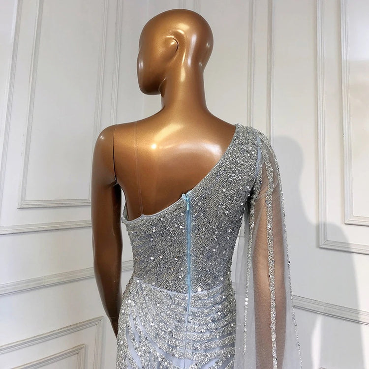Vestido de Festa Luxo com Alça Manta Assimétrica - Modelo Especial