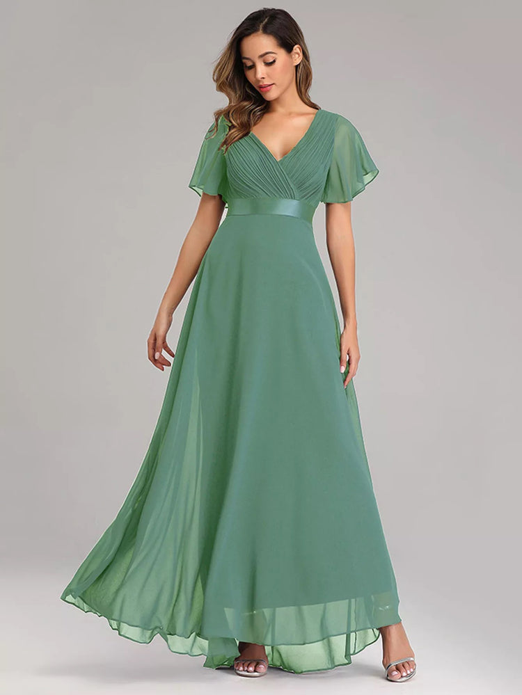 Vestido de Festa Longo com Faixa de Cetim Verde Menta