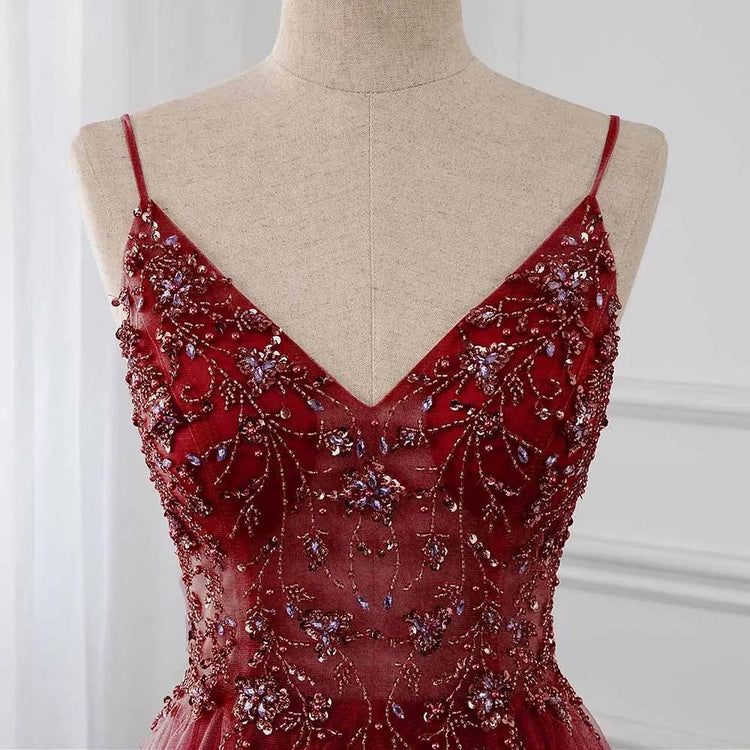 Vestido de Festa Luxo com Decoração em Cristais Florais (Pronta Entrega)