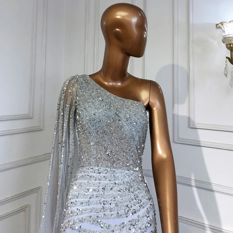 Vestido de Festa Luxo com Alça Manta Assimétrica - Modelo Especial