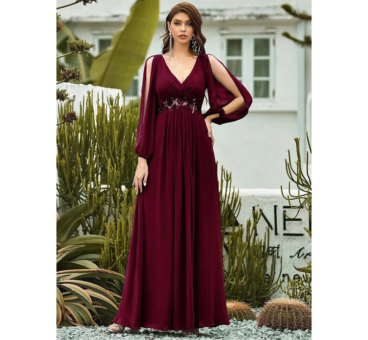 Vestido de Festa Longo Elegante Clássico com Apliques Florais (Pronta Entrega)