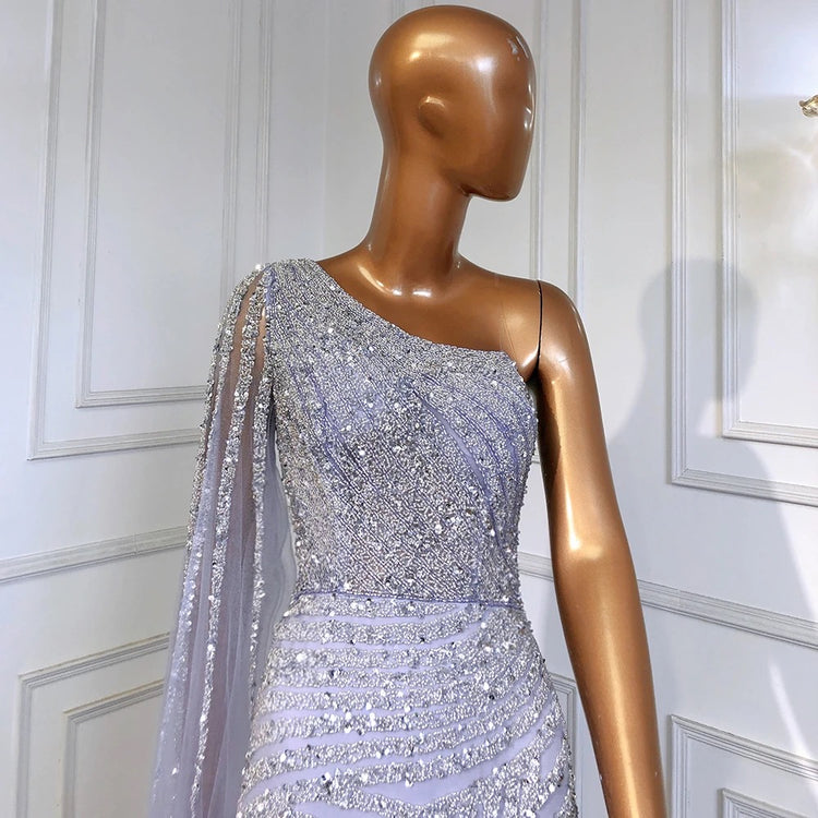 Vestido de Festa Luxo com Alça Manta Assimétrica - Modelo Especial