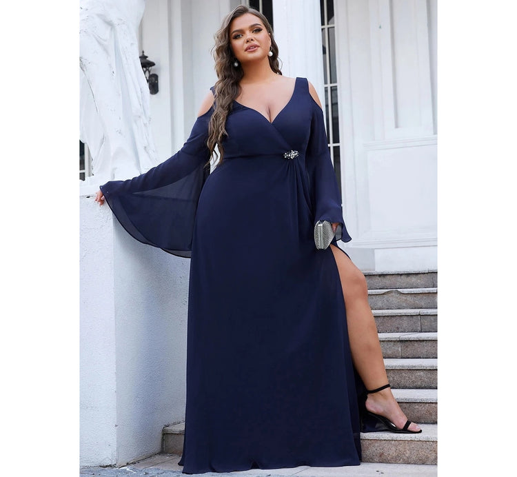 Vestido de Festa Longo com Manga Detalhada