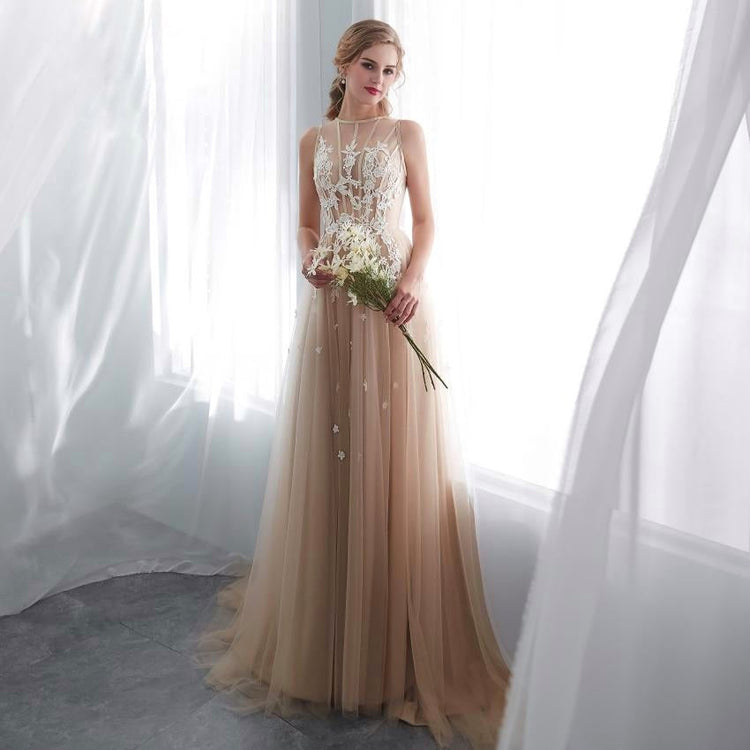 Vestido de Festa de Longo Brilho com Saia em Renda (Pronta Entrega)