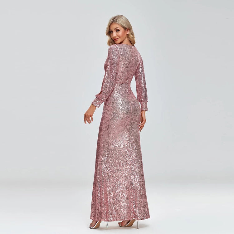 Vestido de Festa Longo to Detalhado em Paetês Rosé