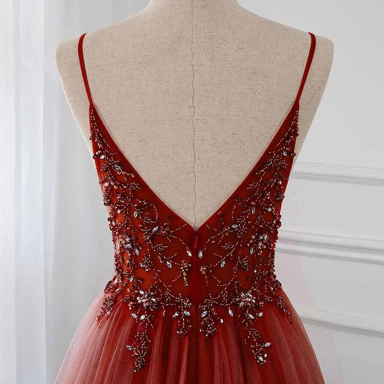 Vestido de Festa Luxo com Decoração em Cristais Florais (Pronta Entrega)