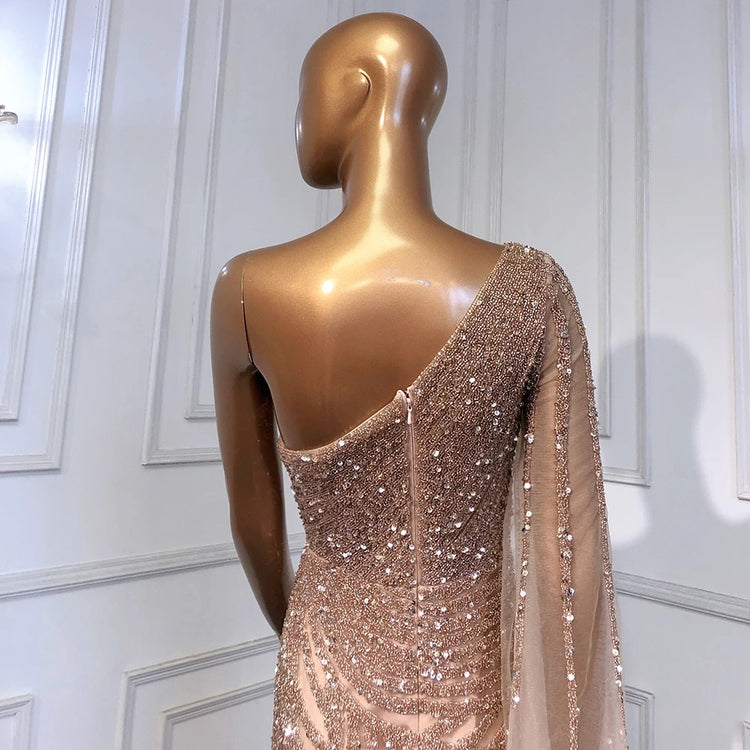 Vestido de Festa Luxo com Alça Manta Assimétrica - Modelo Especial