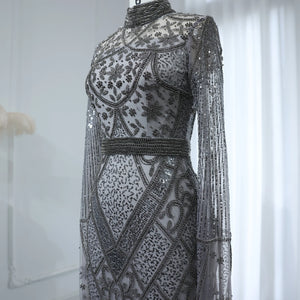 Vestido de Festa Elegante Prateado em Renda Rustico