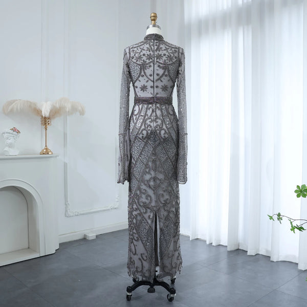 Vestido de Festa Elegante Prateado em Renda Rustico