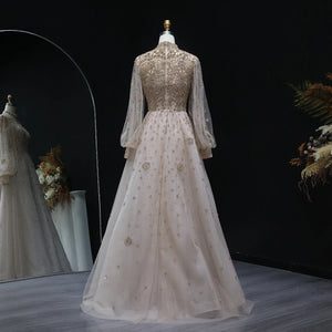 Vestido de Festa Champanhe com Cristais Dourado Royal