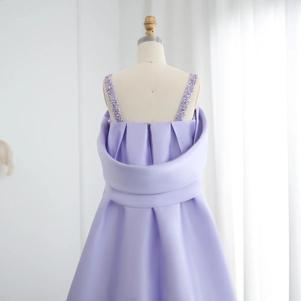 Vestido de Festa Longo Luxuoso O-Neck em Cristais Lilás