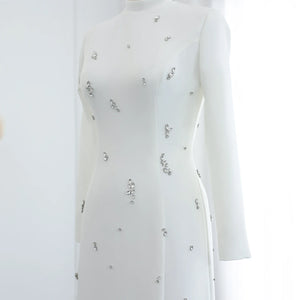 Vestido de Festa Longo com Pedrarias Off White - Modelo Especial
