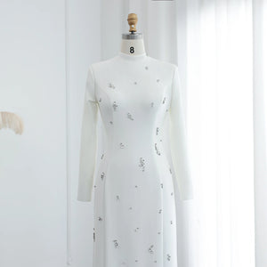 Vestido de Festa Longo com Pedrarias Off White - Modelo Especial