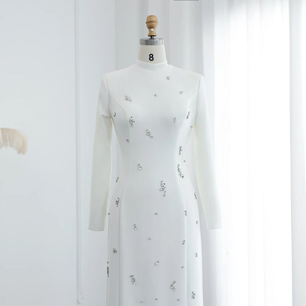 Vestido de Festa Longo com Pedrarias Off White - Modelo Especial