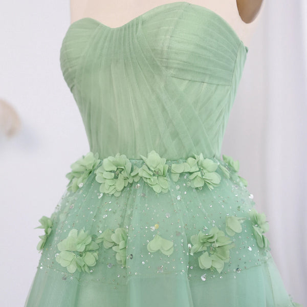 Vestido de Festa Longo Verde com Flores 3D