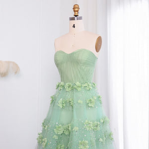 Vestido de Festa Longo Verde com Flores 3D
