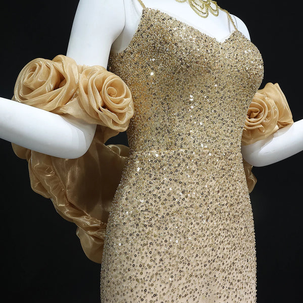 Vestido de Festa Dourado Charmoso Windsor