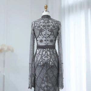 Vestido de Festa Elegante Prateado em Renda Rustico