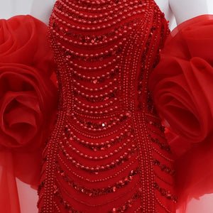 Vestido de Festa Luxo Etéreo com Acessório em Rosas
