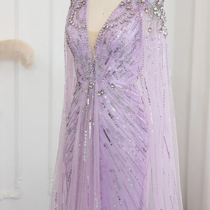 Vestido de Festa Maxi Luxo Adornado em Cristais com Capa Detalhada