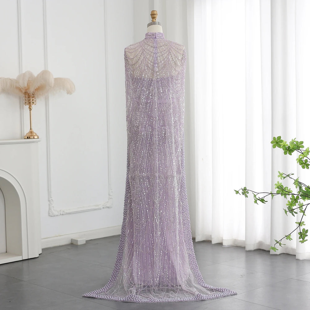 Vestido de Festa Luxuoso com Pérolas e Capa Lavanda (Pronta Entrega)
