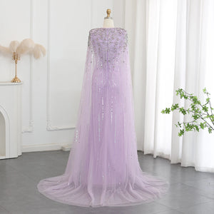 Vestido de Festa Maxi Luxo Adornado em Cristais com Capa Detalhada