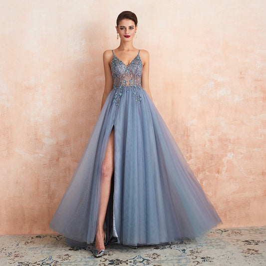 Vestido de Festa Luxo com Decoração em Cristais Florais (Pronta Entrega)