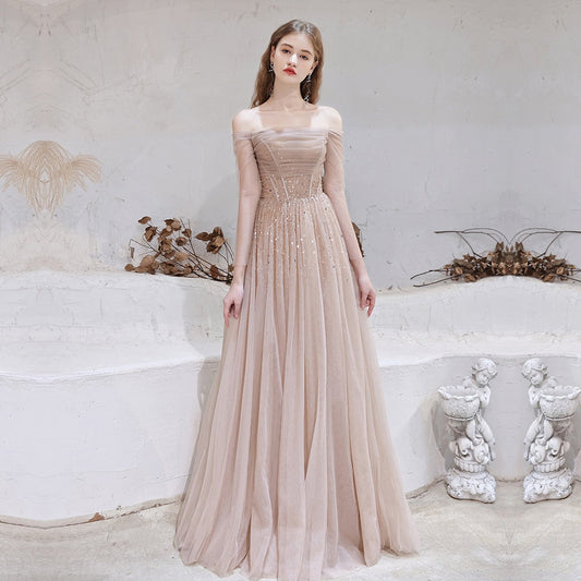 Vestido de Festa Longo em Tule Brilho Marfim (Pronta Entrega)