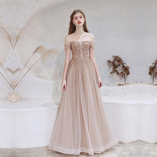 Vestido de Festa Longo em Tule Brilho Marfim (Pronta Entrega)