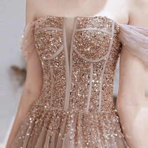 Vestido de Festa Longo em Tule Brilho Marfim (Pronta Entrega)