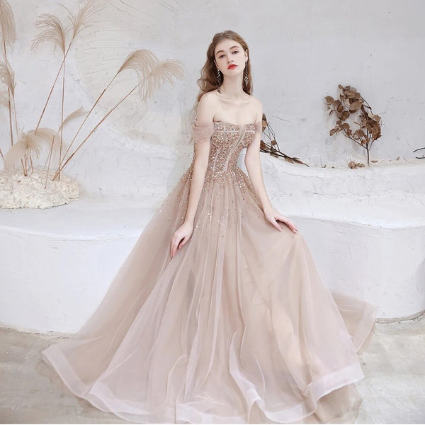 Vestido de Festa Longo em Tule Brilho Marfim (Pronta Entrega)