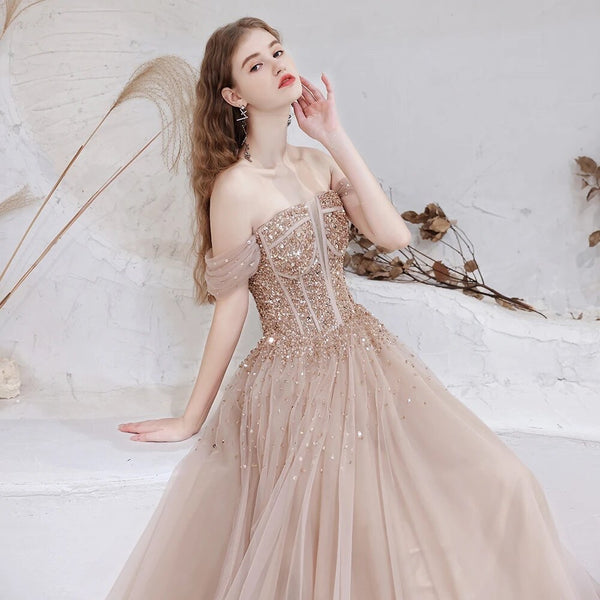 Vestido de Festa Longo em Tule Brilho Marfim (Pronta Entrega)