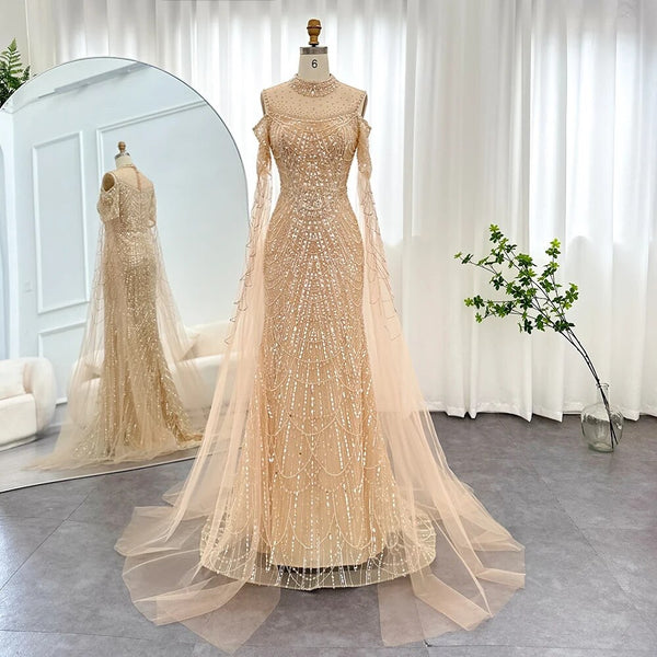 Vestido de Festa Longo com Manga em Renda Cristal - Modelo Especial