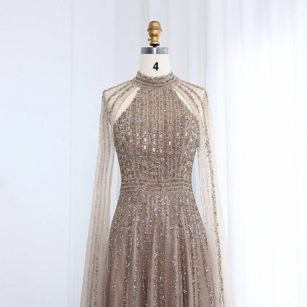 Vestido de Festa Luxo Longo com Manga Capa Beauty