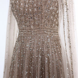 Vestido de Festa Luxo Longo com Manga Capa Beauty
