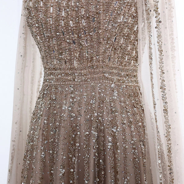 Vestido de Festa Luxo Longo com Manga Capa Beauty