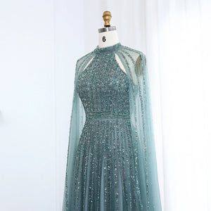 Vestido de Festa Luxo Longo com Manga Capa Beauty