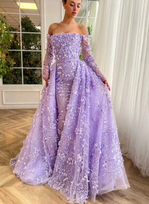 Vestido de Festa Longo Luxo com Cascata de Flores e Pedraria - Modelo Especial
