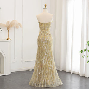 Vestido de Festa Longo Sereia Dourado em Renda - Modelo Especial