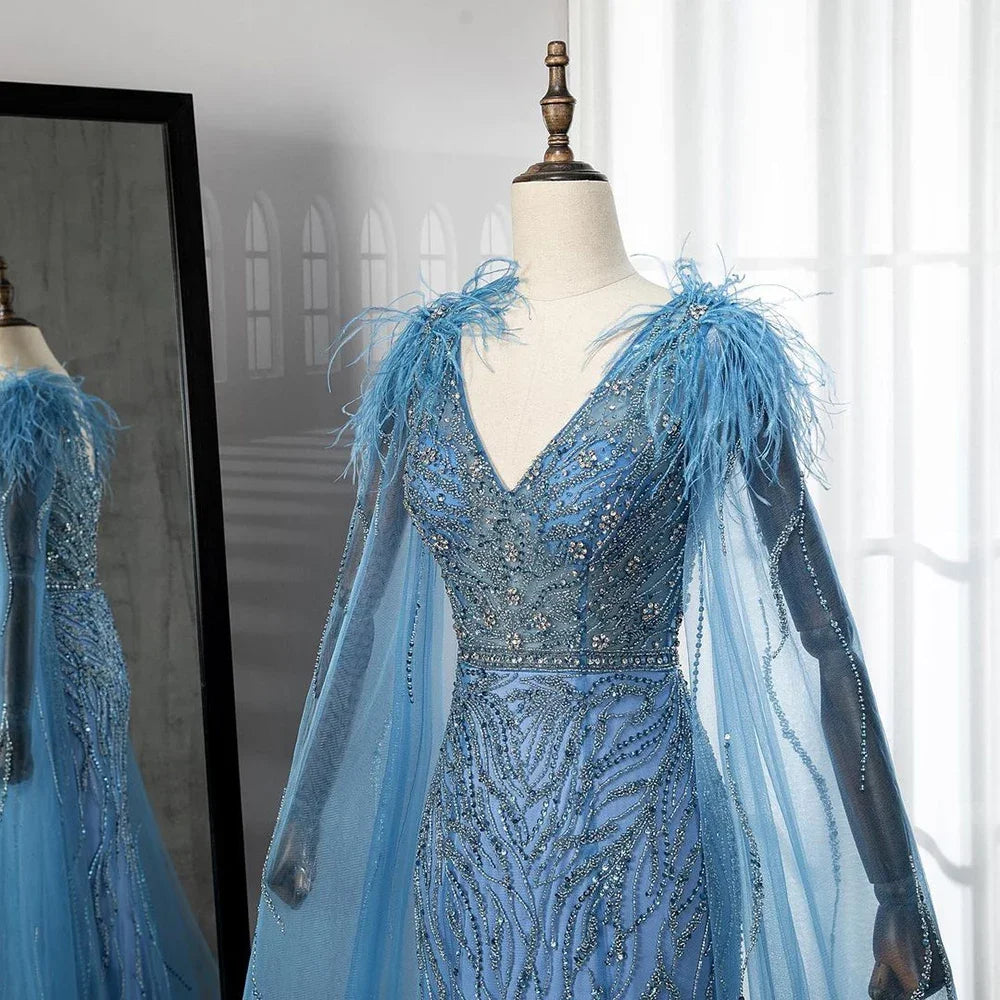 Vestido de Festa Capa Longa Elegante Luar (Pronta Entrega)