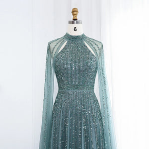 Vestido de Festa Luxo Longo com Manga Capa Beauty