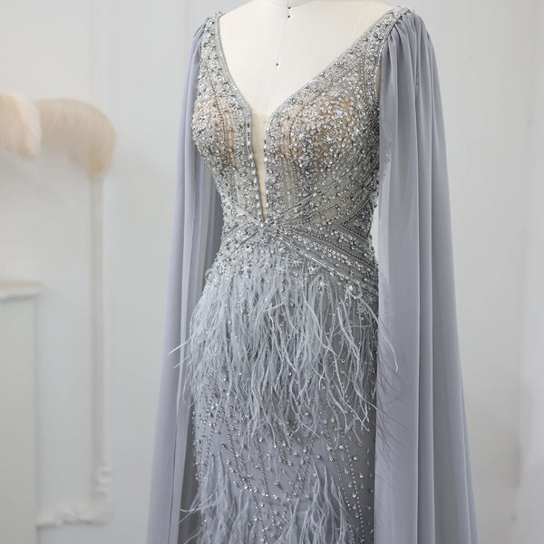 Vestido de Festa Sereia com Manga Capa Longo Exuberante - Modelo Especial