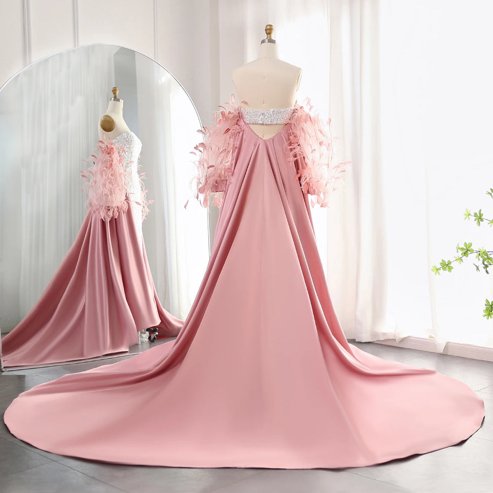 Vestido de Festa Luxuria Intensa Rosa com Plumas Brilho - Modelo Especial