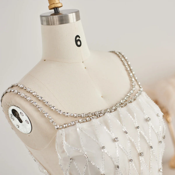 Vestido de Festa Longo em Cristais Branco Montpellier - Modelo Especial