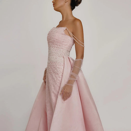Vestido de Festa Elegante Longo Rose com Pedrarias - Modelo Especial