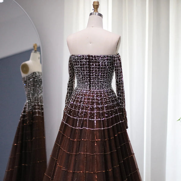 Vestido de Festa Luxo Ombro a Ombro em Terracota com Pedraria - Modelo Especial