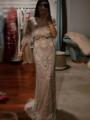 Vestido de Festa Luxo em Duas Peças Cravejadas em Cristais